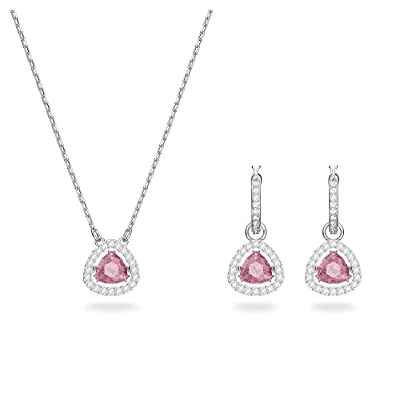 Swarovski Conjunto de Collar y Pendientes Millenia para Mujer, con Cristal Danzante Rosa, Baño de Rodio, Colección Millenia de Swarovski