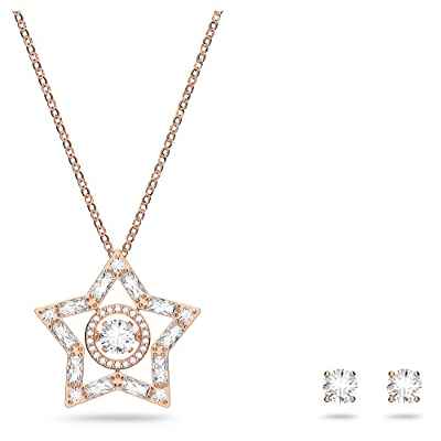 Swarovski Conjunto de Collar y Pendientes Stella para Mujer, Cristales Blancos, Baño Tono Oro Rosa, Colección Swarovski Stella