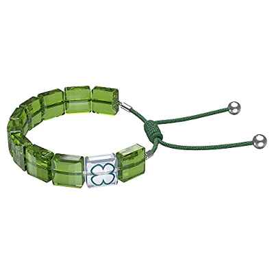 Swarovski Pulsera Letra, Trébol, Verde, Baño de rodio