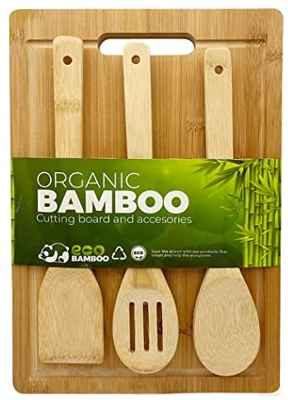Tabla de cortar bambú + utensilios de cocina 
