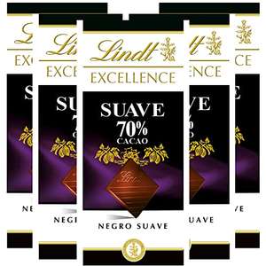 Tableta de chocolate negro Lindt Excellence 70% Cacao Suave - 100 g, pack de 5