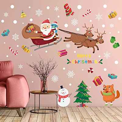 Tanlaby Navidad Pegatinas de Pared Papá Noel Alce Adhesivos Vinilos Muñeco de Nieve Decorativos Pared para Fiesta de Navidad Ventana Sala de clases Dormitorio Salón