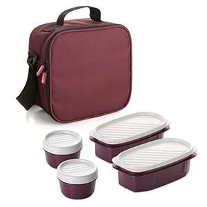 Tatay, Bolsa Térmica Porta Alimentos, 3L de Capacidad, con 4 Tuppers Herméticas (2 x 0.5L, 2 x 0.2L), Color Burdeos