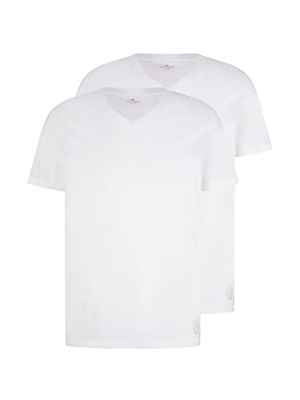 TOM TAILOR 1008639 Camiseta básica en paquete doble con cuello de pico para Hombre, Blanco (20000 - White), XXL