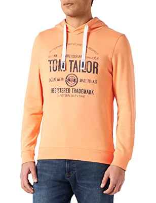 Tom Tailor 1020918 Sudadera con Capucha con Logotipo Impreso, 28420 Cadmio Bright Orange, M para Hombre