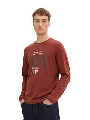 TOM TAILOR Hombre Camiseta de manga larga con estampado y rayas 1034399, 30872 - Chili Oil Red Green Finestripe, S