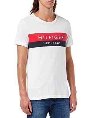 Tommy Hilfiger Camiseta Hilfiger de Dos Tonos S/S, White, M para Hombre