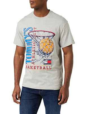 Tommy Hilfiger Camiseta Vintage de Baloncesto TJM Rlxd S/S, Silver Grey Htr, L para Hombre