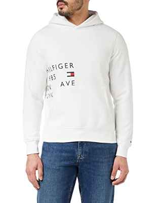 Tommy Hilfiger OFF PLACEMENT TEXT HOODY, Sudadera con Capucha, Hombre, Blanco, S