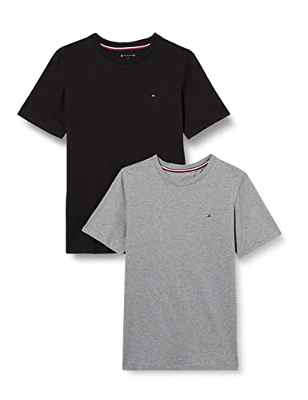 Tommy Hilfiger Pack de 2 Camisetas Niño 2 Pk Cn Tee Ss con Cuello Redondo, Medium Grey Ht/Black, 122 (6-7)