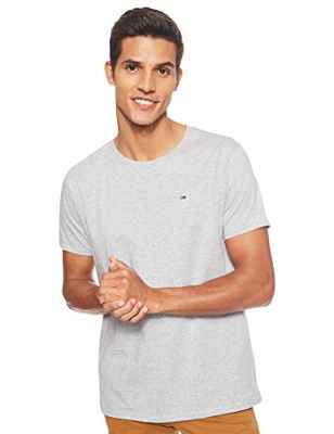 Tommy Hilfiger Regular C Camiseta con Cuello Redondo, Gris (Lt Grey Htr), L para Hombre