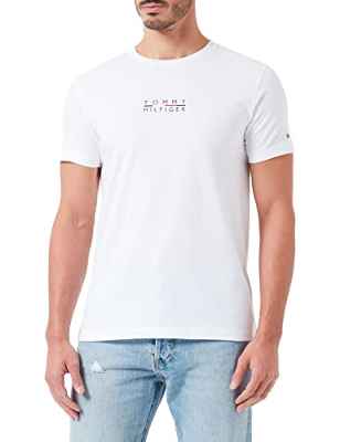 Tommy Hilfiger Square Logo tee Camiseta, White, M para Hombre