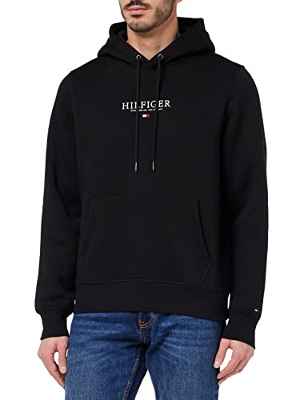 Tommy Hilfiger Sudadera con capucha hombre Hilfiger Logo Hoody de una mezcla de algodón orgánico, Negro (Black), XS