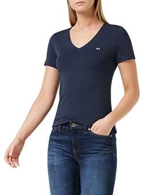 Tommy Hilfiger Tjw Skinny Stretch V Neck Camiseta, Azul (Twilight Navy), XS para Mujer