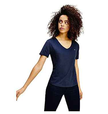 Tommy Hilfiger Tjw Slim Jersey V Neck Camiseta, Azul (Twilight Navy), S para Mujer