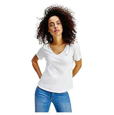 Tommy Hilfiger Tjw Slim Jersey V Neck Camiseta, Blanco (White), XL para Mujer