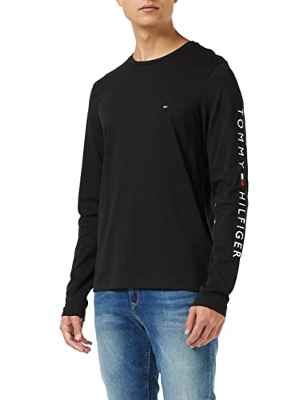 Tommy Hilfiger Tommy Logo Long Sleeve tee Camisa, Black, S para Hombre