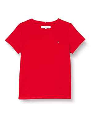 Tommy Hilfiger Top de Punto Esencial S/S Camiseta, Deep Crimson, 80 cm para Niñas