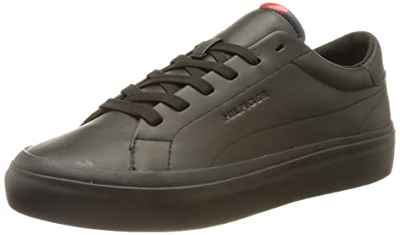 Tommy Hilfiger Zapatillas Hombre Sneakers Prep Vulc Leather, Negro (Black), 43 Eu