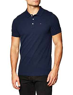 Tommy Jeans Organic Cotton Fine Pique Slim Polo Camiseta, Black Iris, S para Hombre