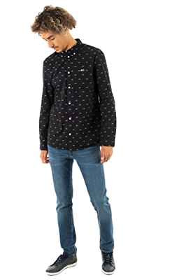 Tommy Jeans TJM Essential Dobby-Camiseta Camisa, Negro, XL para Hombre