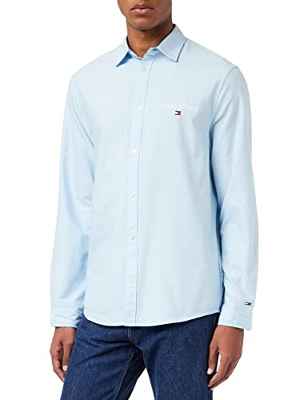 Tommy Jeans TJM Serif Linear Oxford-Camiseta Camisa, Shoreside Blue, M para Hombre