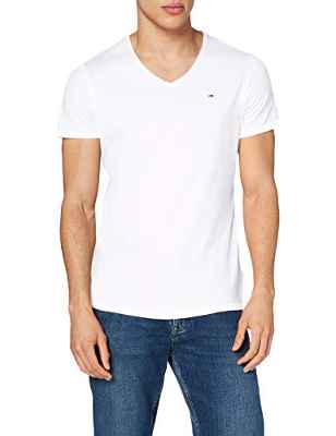 Tommy Jeans TJM Slim Jaspe V Neck Camiseta, blanco, L para Hombre