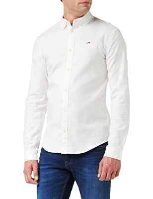 Tommy Jeans TJM Slim Stretch Oxford Shirt Camisa, Blanco, XL para Hombre