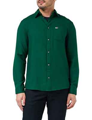 Tommy Jeans TJM Solid-Camisa de Franela, Dark Turf Green, M para Hombre