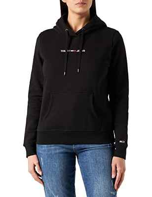 Tommy Jeans Tjw Linear Logo Hoodie Sudadera con Capucha, Black, S para Mujer