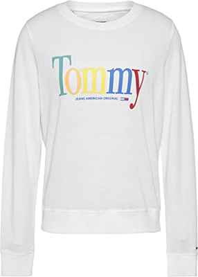 Tommy Jeans TJW Regular Color Tommy Crew, Sudadera para Mujer, Blanco (White), XXS