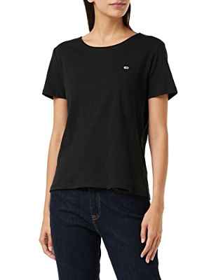 Tommy Jeans Tjw Slim Jersey C Neck Camiseta, Black, L para Mujer