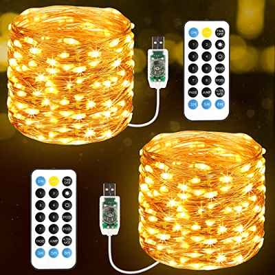 TOPYIYI Guirnalda Luces para Halloween Navidad Fiesta, [2 Pack] 120 LED 12M Cadena de Luces USB Impermeable IP65, Luces Navidad y Luces de Hadas para Fiesta, Bodas, Patio(Blanco Cálido)