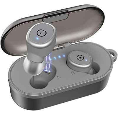 TOZO T10 Auriculares Bluetooth TWS IPX8 Impermeable Bluetooth 5.0 In Ear inalámbricos con Estuche de Carga y micrófono, Sonido Premium con Graves Profundos para Correr y Hacer Deporte Blanco