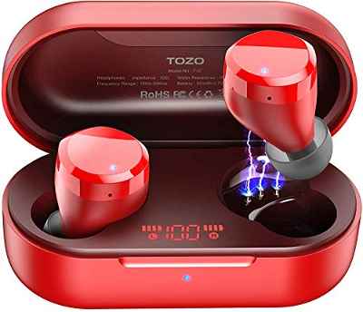 TOZO T12 Auriculares Bluetooth con Control táctil y Estuche de Carga inalámbrica Pantalla LED de Inteligencia Digital IPX8 Impermeables con micrófono Incorporado Bajos Profundos para Deporte Champán