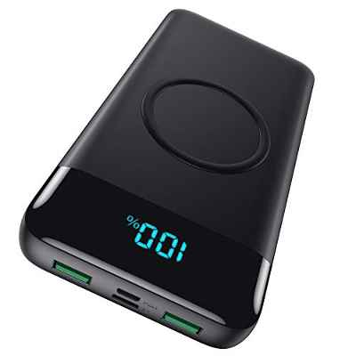 Trswyop Batería Externa Inalámbrico 26800mAh, 【Carga Inalámbrica de 15 W + Carga Rápida PD de 25 W 】Power Bank QC 4.0 Cargador Portátil Pantalla LCD con 4 Salidas y 2 Entradas para Teléfonos Tabletas