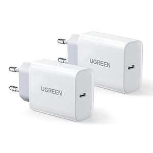UGREEN 20W Cargador USB C, 2 Pack Cargador Tipo C Power Delivery 3.0, Cargador de Red USB C Compatible con iPhone 14 13 12 Pro MAX Mini