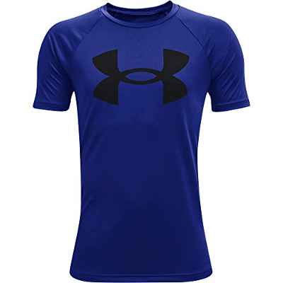 Under Armour Camiseta Deportiva Grande de UA Tech para niño con Logotipo súper Suave, Color Negro Real (400), 10 años