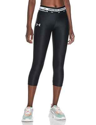 Under Armour HG Armour Crop, leggings deportivos mujer, Negro (Black / White) , XL