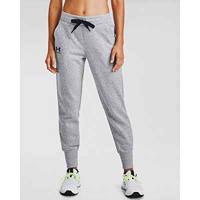 Under Armour Jogger de Tejido Fleece Rival Pantalón, Mujer, Steel Medium Heather/Black/Black (035), XL