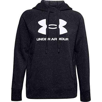 Under Armour Rival - Sudadera con Capucha para Mujer, Not Applicable, Rival - Sudadera con Capucha y Logotipo, Mujer, Color Negro / Blanco / Blanco (002), tamaño Medium