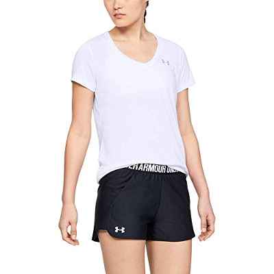 Under Armour Tech Short Sleeve V-Solid Camiseta, Mujer, Blanco (White/Metallic Silver), XS