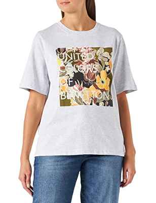 United Colors of Benetton Camiseta 3MI5D1026, Estampado Floral Gris Melange 916, S para Mujer