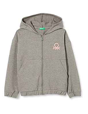 United Colors of Benetton Chaqueta con Gorra M/L 3GNSC500O Sudadera con Capucha DE Manga Larga, Melange Gris Oscuro 507, 160 para Niñas