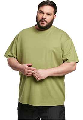 URBAN CLASSICS Camiseta básica de manga corta, cuello redondo normal, de algodón grueso, largo normal, oversized, de hombre, moderna, color negro, talla M