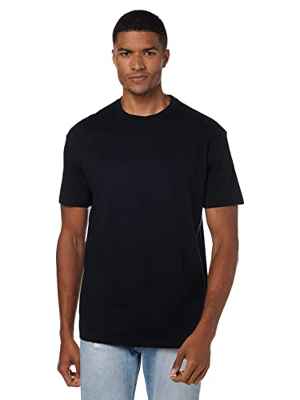 URBAN CLASSICS Camiseta básica de manga corta, cuello redondo normal, de algodón grueso, largo normal, oversized, de hombre, moderna, color negro, talla XL