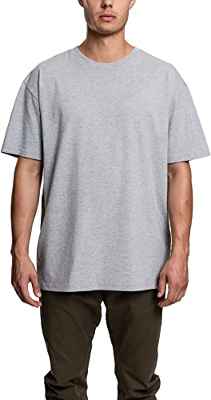 URBAN CLASSICS Camiseta básica de manga corta, cuello redondo normal, de algodón grueso, largo normal, oversized, de hombre, moderna, color gris, talla XL