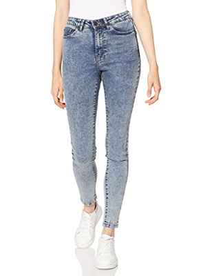 Urban Classics Jeans Ladies-Pantalones Vaqueros Ajustados de Cintura Alta, Light Skyblue Acid Washed, 30W x 30L para Mujer