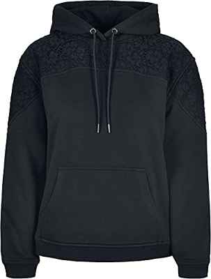 Urban Classics Ladies Lace Inset Hoody Sudadera con Capucha, Black, L para Mujer