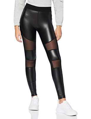 Urban Classics Ladies Tech Mesh Faux Leather Leggings, Negro, XL para Mujer
